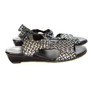 Stuart Weitzman Jacquard Silver & Black Stretch Fabric Sandals